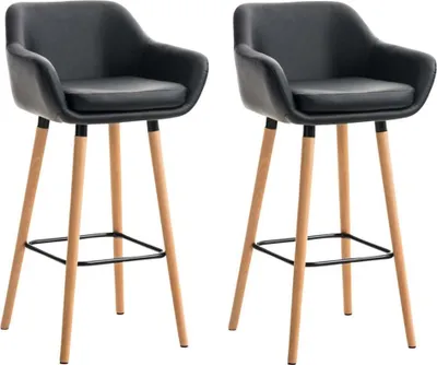 Image de lot de 2 tabourets de bar style fauteuil, assise confortable, similicuir et structure en bois