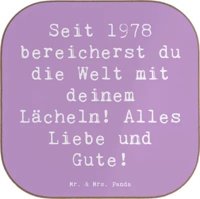 Produktbild von Mr. & Mrs. Panda Untersetzer für Gläser Spruch 1978 Geburtstag - Lavendeltraum - Geschenk, Jubilar, 70er Jahre, Tassen, Glückwunsch, Happy Birthday, Coaster, Alter, Glas