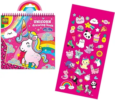 Image de livre de coloriage licorne fille avec autocollants rose