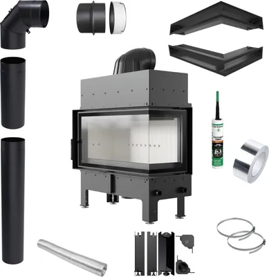 Immagine prodotto di Inserto per caminetto KRATKI FLOKI L angolo destro 12 kW kit di montaggio con molla porta