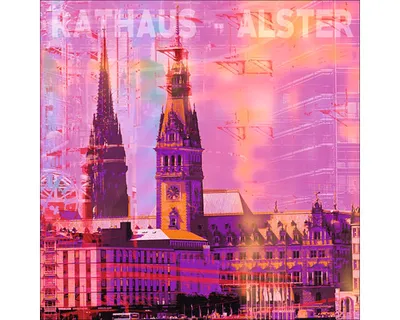 Produktbild von Glasbild Hamburg Rathaus Alster pink 50x50 cm