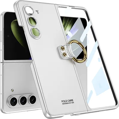 Produktbild von Hülle für Samsung Galaxy Z Fold 5 Schlank Hart PC Matt Schutzhülle mit Displayschutz und Ringhalter Silber
