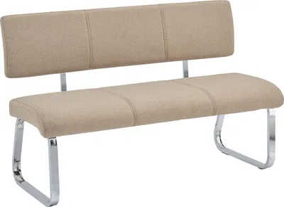 Produktbild von IDIMEX Sitzbank, 3-Sitzer, Polyester Stoff & verchromtes Metall, Beige, gepolstert mit Rückenlehne, für Esszimmer/Küche, Modern, 136x89x59 cm (BxHxT), Sitzhöhe 48 cm, Sitztiefe 44 cm