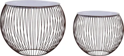 Produktbild von Couchtisch 2er Set Golden Korb-Design mit Aufbewahrung Metall MDF Ø 51/41 cm