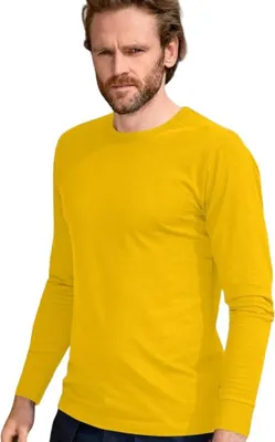 Produktbild von Strapazierfähiges Herren-T-Shirt mit langen Ärmeln, 100% Baumwolle, unbedruckt, einfarbig, 160 g/m2, Farbe gelb, Größe S