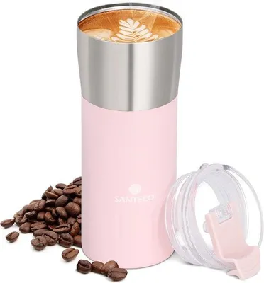Produktbild von Isolerter Thermosbecher 500 ml, To-Go-Becher aus Edelstahl 18/8, doppelwandig isoliert, hält 10 Stunden warm, 100% leckfrei, Trinkbecher mit transparentem Deckel