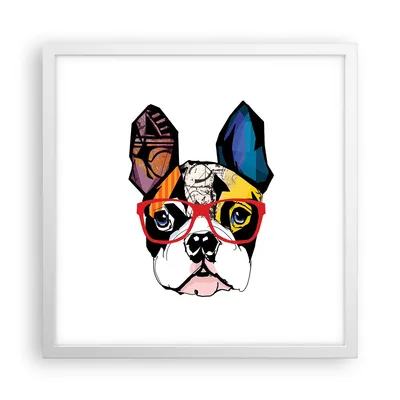 Produktbild von Gerahmtes Poster - Weißer Rahmen - Hund Brille Bunt Bulldogge - 40x40 cm - Wand Bild - Wanddeko - Wandbilder - Wandposter - Bilderrahmen - Bilder - Kunstdruck - Wandbild - P2WAC40x40-3206