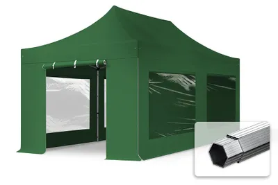 Immagine prodotto di TOOLPORT 3x6m gazebo pieghevole PES con laterali (panoramiche), PROFESSIONAL alluminio, verde scuro