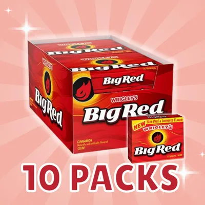 Produktbild von 10x Wrigley’s Big Red Kaugummi – Cinnamon – 10x 15 Sticks + Heartforcards Versandschutz