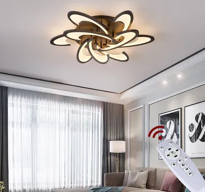Image de Eurotondisplay Plafonnier LED 2127Black-9 Ø 86 cm 81 W avec télécommande Couleur de la lumière/luminosité réglables Abat-jour acrylique Cadre métallique laqué noir