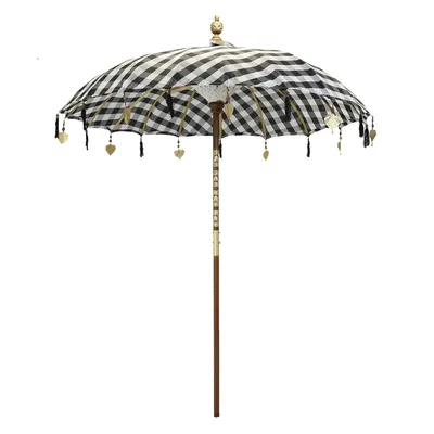 Produktbild von Bali Sonnenschirm Balinesischer Schirm Garten Baumwolle Sonnenschutz Handarbeit Retro Vintage Dekoschirm 2-teilig ca.180 cm, Farbe:Schwarz-Weiß