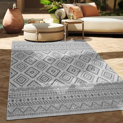 Produktbild von Outdoor Teppich Flachgewebe modern Boho Ethno wetterfest Außenbereich Grösse 300x400 cm