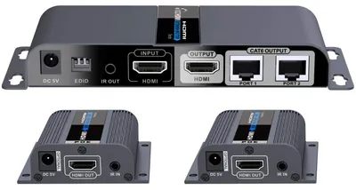 Zdjęcie produktu dla PremiumCord HDMI splitter 1:2 + 2 przedłużacze HDMI za pomocą kabli CAT6 / 6a / 7, z wtykiem