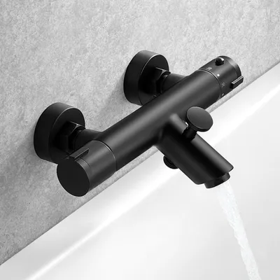 Produktbild von Stilvolle schwarze Douchemengkraan mit Thermostat und Sicherheitsknopf für Bad und Dusche