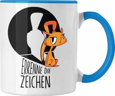 Produktbild von Trendation - Tasse mit Katzenmotiv - Erkenne die Zeichen Geschenk Spruch Geschenkidee (Blau)