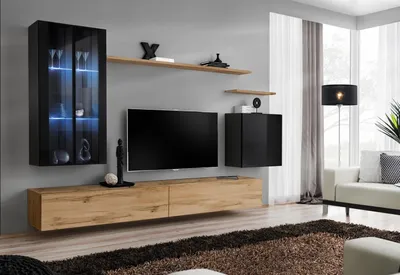 Produktbild von Wohnwand Hänge Vitrine Wandschrank Designer TV-Ständer Einrichtung Regale Modern