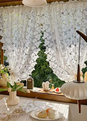 Immagine prodotto di Tenda da finestra semitrasparente con motivo floreale, bianca, 120 x 150 cm, in poliestere, tenda corta con passacorda per cucina e soggiorno