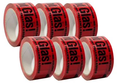 Produktbild von 6 x selmundo 4004, PP-Packband VORSICHT GLAS, 50mm x 66m, rot - Vorsicht Glas -