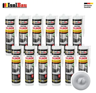 Isolbau Neutralsilikon 12 x 300 ml Fenstergrau Natursteinsilikon Dichtstoff Fugen