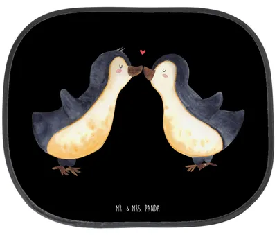Produktbild von Mr. & Mrs. Panda Sonnenschutz Auto Pinguine Kuss - Schwarz - Geschenk, für Freundin, Sonnenblende, Autoscheiben, Frauen, Valentinstag, Seitenscheibe, Mitbringsel