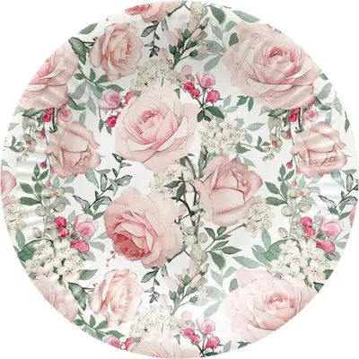 Obrázok produktu pre Okrúhle papierové taniere "Roses", priemer 18 cm, 8 kusov.