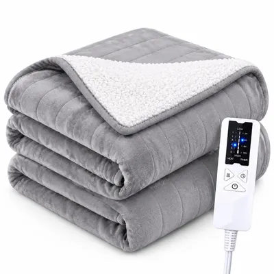 Produktbild von ZMH Wärmedecke Elektrisch Hellgrau Flanell 180x130cm Kuschelheizdecke 6 Temperaturstufen Timer Funktion Elektrische Wärmeunterbett für Bett Sofa