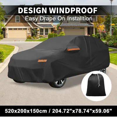 Image de Housse Voiture Pour Mazda Cx-90 210D-Pu Housse Voiture ExtšŠrieure Complššte Toutes Saisons ImpermšŠable Coupe-Vent Protection Soleil, Pluie Neige Fermeture šŠclair Conducteur Noir