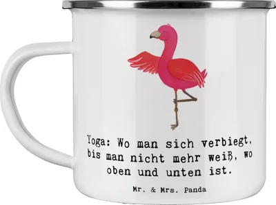 Produktbild von Mr. & Mrs. Panda Teetasse Yoga Balance - Weiß - Geschenk, Körper und Geist, Gleichgewicht, Ashtanga, oben unten, Emaille Tasse, Pott, Asanas, Sport, Teebecher, Haferl