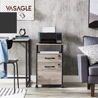 Obrázok produktu pre VASAGLE mobilný podstavec, kartotéka, kancelárska skriňa so zásuvkami, univerzálne kolieska, dokumenty vo formáte A4 a listy, otvorená priehradka, oceľový rám, priemyselný dizajn, šedo-čierna OFC077B02