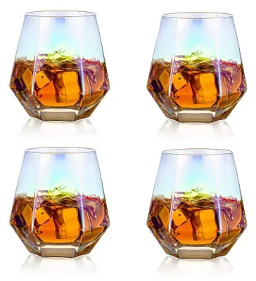 Immagine prodotto di Set di 4 bicchieri da whisky geometrici, da 300 ml, dal design moderno ed elegante