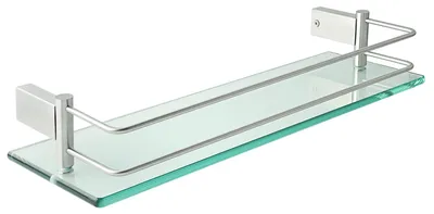 Zdjęcie produktu dla Półka ścienna z hartowanego szkła o szerokości 40 cm, z uchwytem ze stali nierdzewnej