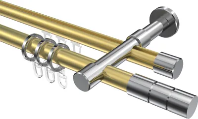 Produktbild von Interdeco Rundrohr-Innenlaufstange / Gardinenstange (Kombination) Messing-Optik / Chrom, Typ Prestige Elanto (Rillenzylinder), 20 mm Ø 2-läufig, 440 cm