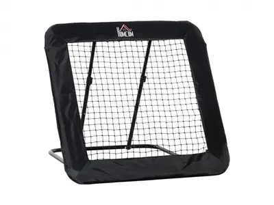 A black soccer rebounder net is shown against a white background.