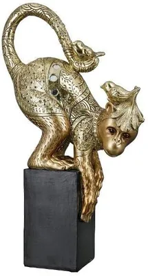 Image de Gilde, objet de décoration, singe, "Äffchen", résine, couleur or, lot de 1, L. 7 cm, l. 20 cm, H. 32 cm, 37430 4063387374306