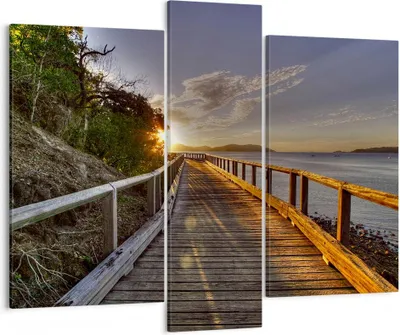 Produktbild von Bild auf Leinwand - Leinwandbild - Fußgängerbrücke Himmel Wasser - 95x80cm - Wand Bild - Wanddeko - Leinwanddruck - Bilder - Kunstdruck - Wanddekoration - Leinwand bilder - Wandkunst - CB95x80-0125