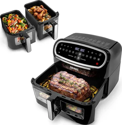 Produktbild von Duronic AF34 BK Heißluftfritteuse | Airfryer mit 2 x 4,5 Liter und 10 Liter Volumen | Gleichzeitiges Kochen oder Fertigstellen | 10 Programme | 2400 W