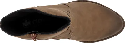 Top-down view of a brown boot.