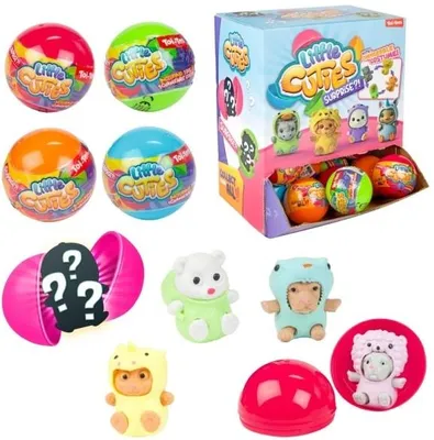 Productafbeelding van 1 x Toi-Toys Verrassingsbal dieren – 6 cm, mysteriebal met een schattig dierenfiguur in een onesie. Gesorteerd verrassingsspeelgoed voor kinderen