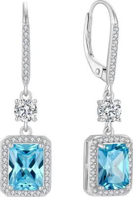 Image de Boucles d'oreilles aigue-marine 925 argent sterling pierre de naissance coupe princesse pour les femmes