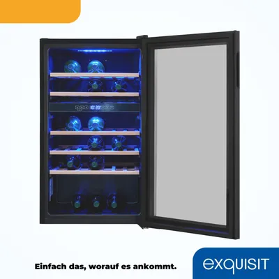 Produktbild von Exquisit Weinkühlschrank 2 Zonen, 45 Flaschen, 119 Liter, Umluftventilator, 5 Holzablagen, Digitale Temperaturanzeige, WS2-45-GTE-160G schwarz