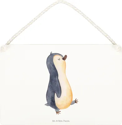 Produktbild von Mr. & Mrs. Panda Schild Pinguin marschieren DIN A5 - Transparent - Geschenk, Stolz, hängeschild, Zufrieden, Türschild, Holzschild, Wandbild Holz, Familie, holzbild