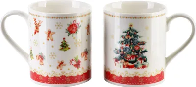 Produktbild von Mondex Becher 2er Set Weihnachtsbecher Teebecher 400 ml aus Porzellan bunt Dekobecher