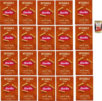 Produktbild von Barilla Integrale Fusilli – Vollkorn Hartweizennudeln – reich an Ballaststoffen, 100% Vollkorn – perfekte Spiralform für Saucen – Kochzeit al dente 11 Min – 20 x [500 g] + Italian Gourmet polpa 400g