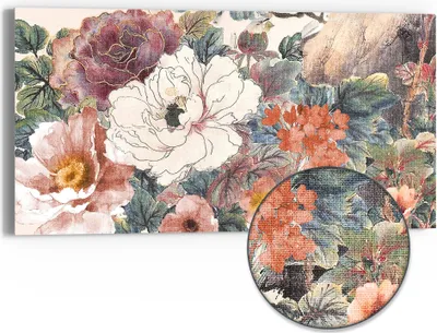 Produktbild von DEQORI Hybrid Leinwand Bild 60x30 cm 'Aquarellblütenzauber' Wandbild Glas flach modern