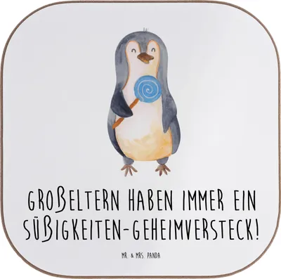 Produktbild von Mr. & Mrs. Panda Becheruntersetzer Großeltern Süßigkeiten - Weiß - Geschenk, Tassenuntersetzer, Freude, Geheimversteck, Untersetzer Tasse, Glas, Enkelkinder, Generationen
