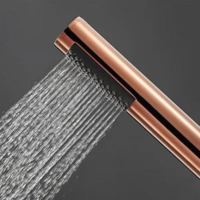 Immagine prodotto di Soffione rotondo rosa, doccia a parete con soffione in ottone e asta di 149 cm in acciaio inossidabile.