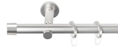 Produktbild von SN Deco Gardinenstange Zug, 25 mm, 1-läufig, Stahl, Komplett-Set mit Ringen, Auflageträger, 180 cm, chrom matt