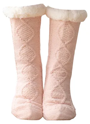Produktbild von 1 Paar dehnbare, dicke, wadenhohe, rutschfeste Silikon-Socken mit flauschigem Innenfutter halten warm und sind bequem – ideal als Hausschuhe oder zum Schlafen im Winter.