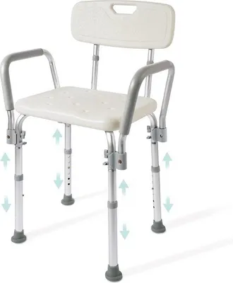 Produktbild von Famanu Duschstuhl verstellbar mit Arm- und Rückenlehne - bis 135 kg - Weiß
