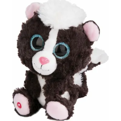 A plush toy skunk sitting down.